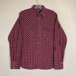 G-Star Raw Shirt Mens Large Red Plaid Long Sleeve Snap Up‎ Graphic Print